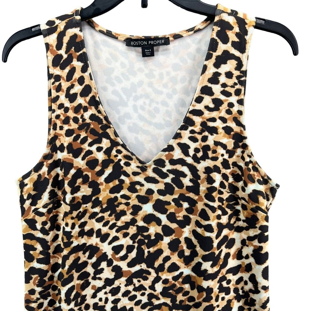 Boston Proper Leopard Print Dress Womens S Bodycon Ruffle Hem Sleeveless Mini - Picture 3 of 14